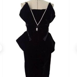 Vintage 1980s Black Velvet Mugler Style Cocktail Dress
